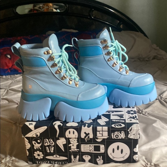 Koi Blue Lace Up Boots with Chunky Platform Sole - Picture 3 of 7